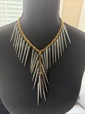 Amrita Singh Gold Chain Necklace with Gunmetal Spike Fringe